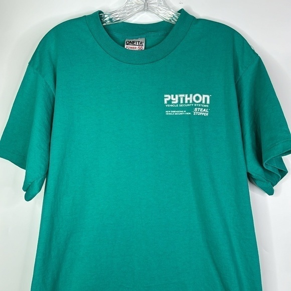 Vintage Oneita Python Vehicle Security Racing Tshirt Teal Green XL - Picture 3 of 8
